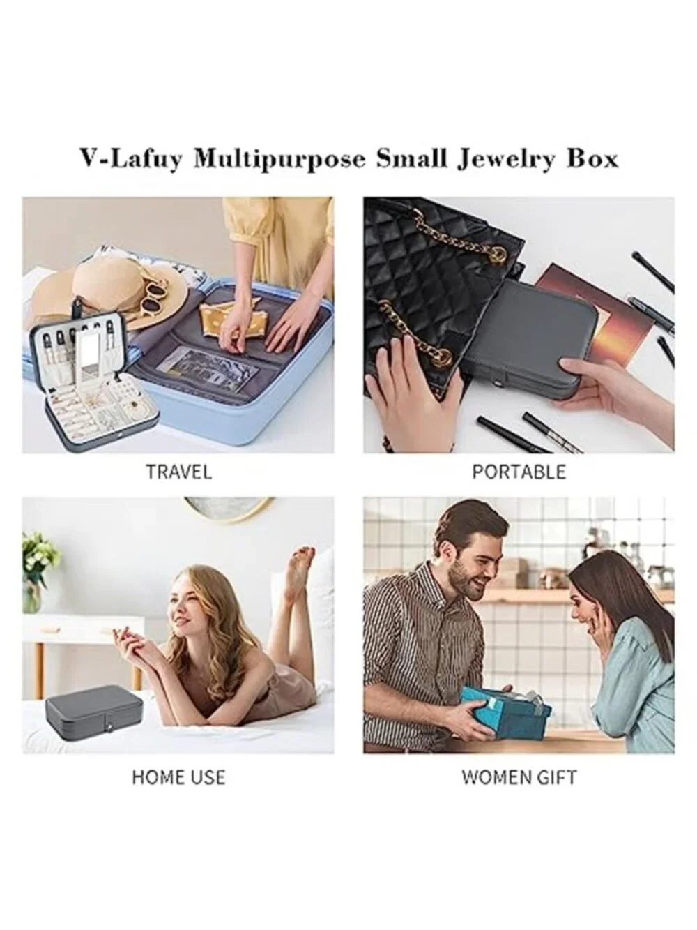 Travel Jewelry Box Organizer Women 2 Tier Portable Earring Ring Necklace Grey